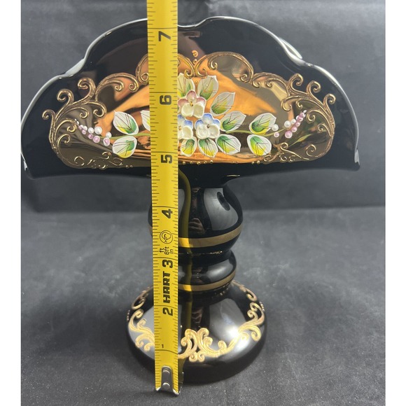 Czech Bohemian Egermann 24K Gold Enamel Black Art Glass Napkin Holder - Picture 8 of 9